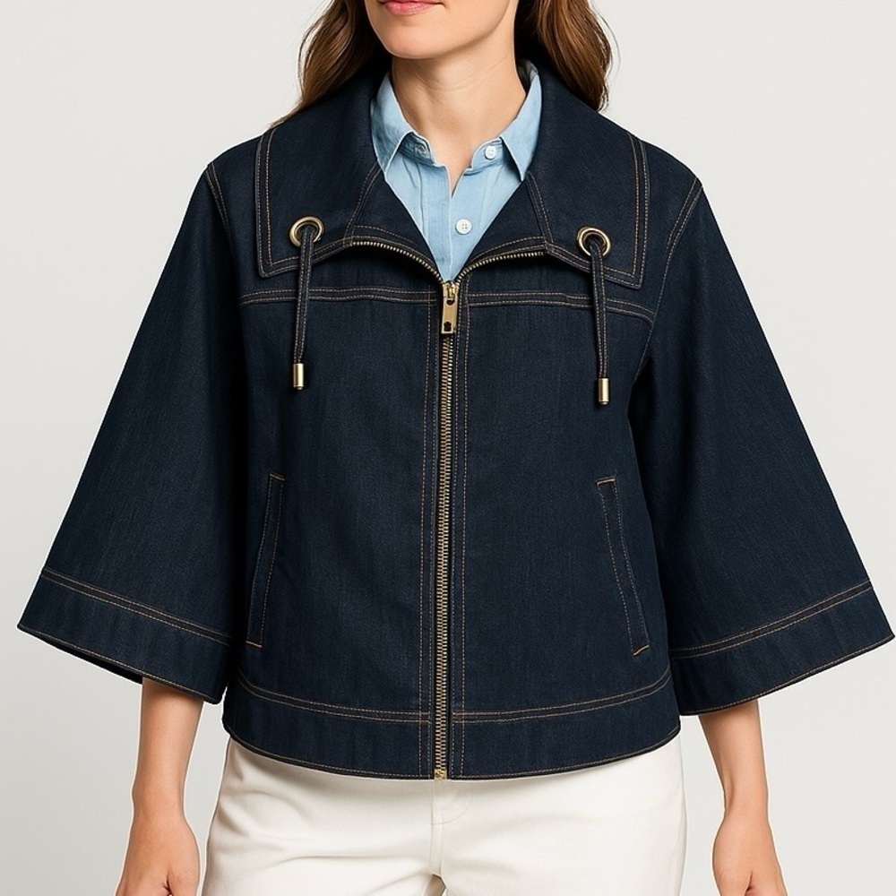 Jean Jacket Retro Extra Wide Lapel & Large Gold Gromets A-line S